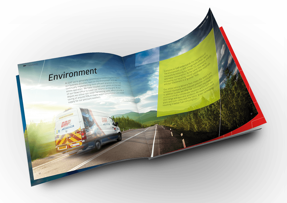Gap Corporate Brochure Design Environment Page - Design (1004x710), Png Download