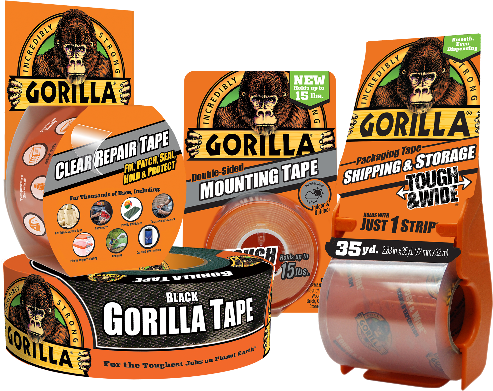 Tapes - Gorilla Packaging Tape Tough & Wide With Dispenser, (2400x2400), Png Download
