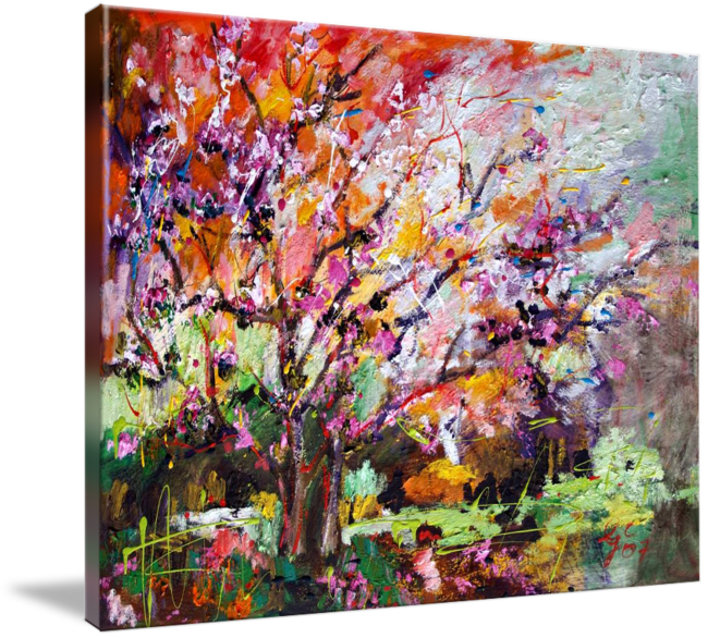 Abstract Tree Spring Blossom Original Painting By By - Gallery-wrapped Canvas Art Print 59 X 44 Entitled Abstract (650x586), Png Download