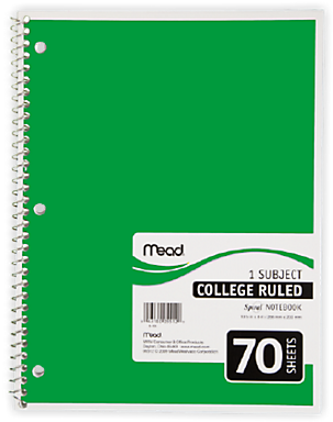 Mead Spiral 1 Subject Notebook - 100 Page College Ruled Notebook (683x383), Png Download