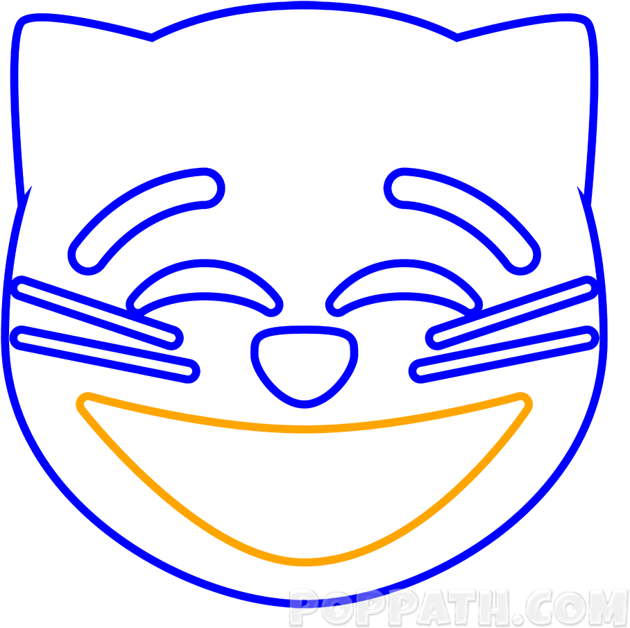 Next Draw A Straight Line And Curve It Upwards From - Cat Emoji Drawing (1000x1000), Png Download