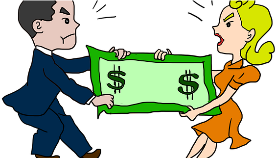 Divorced Couple Fighting Over Dollar Bills - Clipart Fighting Over Money (640x321), Png Download