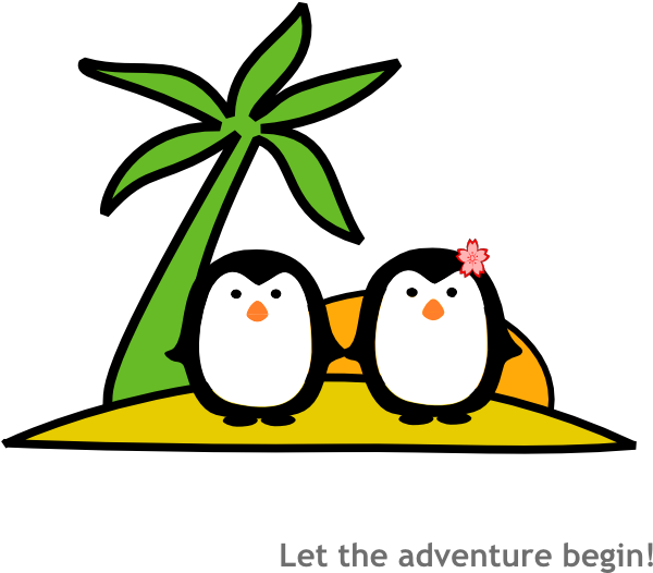 Two Penguins At Beach Clip Art - Desert Island Clip Art (600x526), Png Download