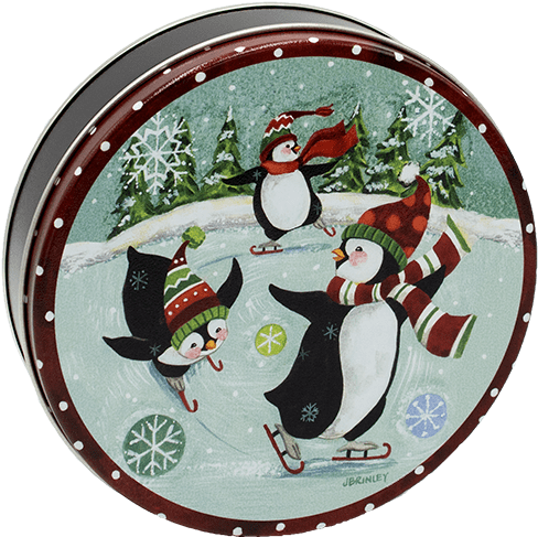Skating Penguins Nutty Bavarian Custom Sampler Tin - Pure Country Weavers Christmas Penguin Tapestry Throw (500x500), Png Download