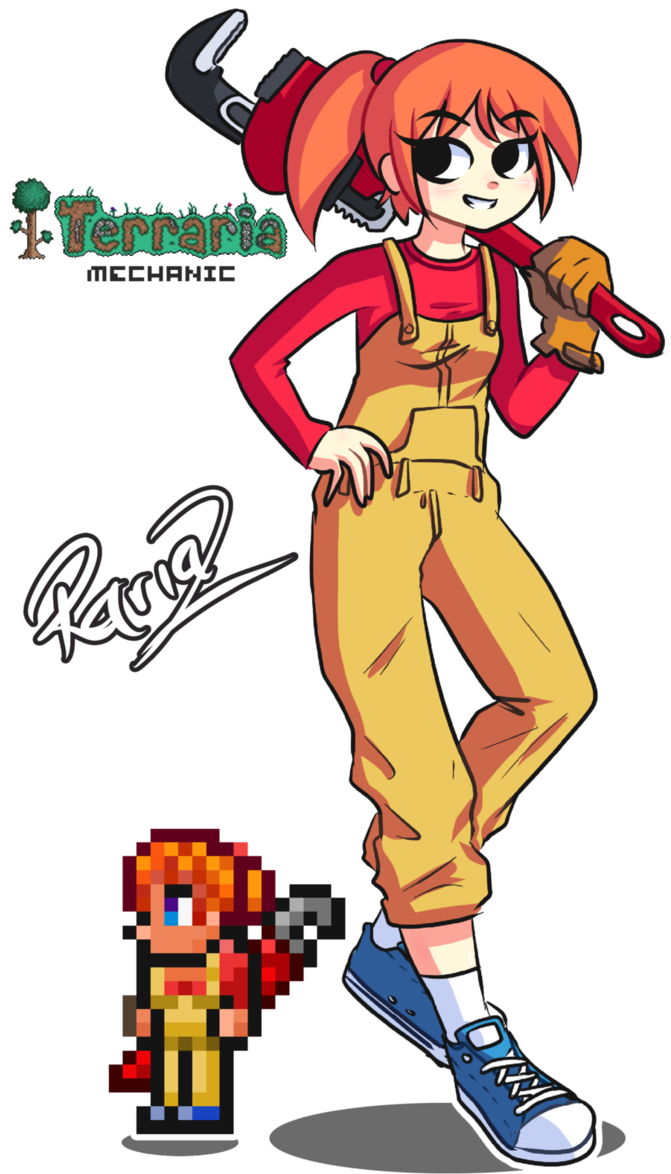 Whoever Is Making These Terraria Girls, You Are Awesome - Terraria Fan Art Mechanic (670x1191), Png Download