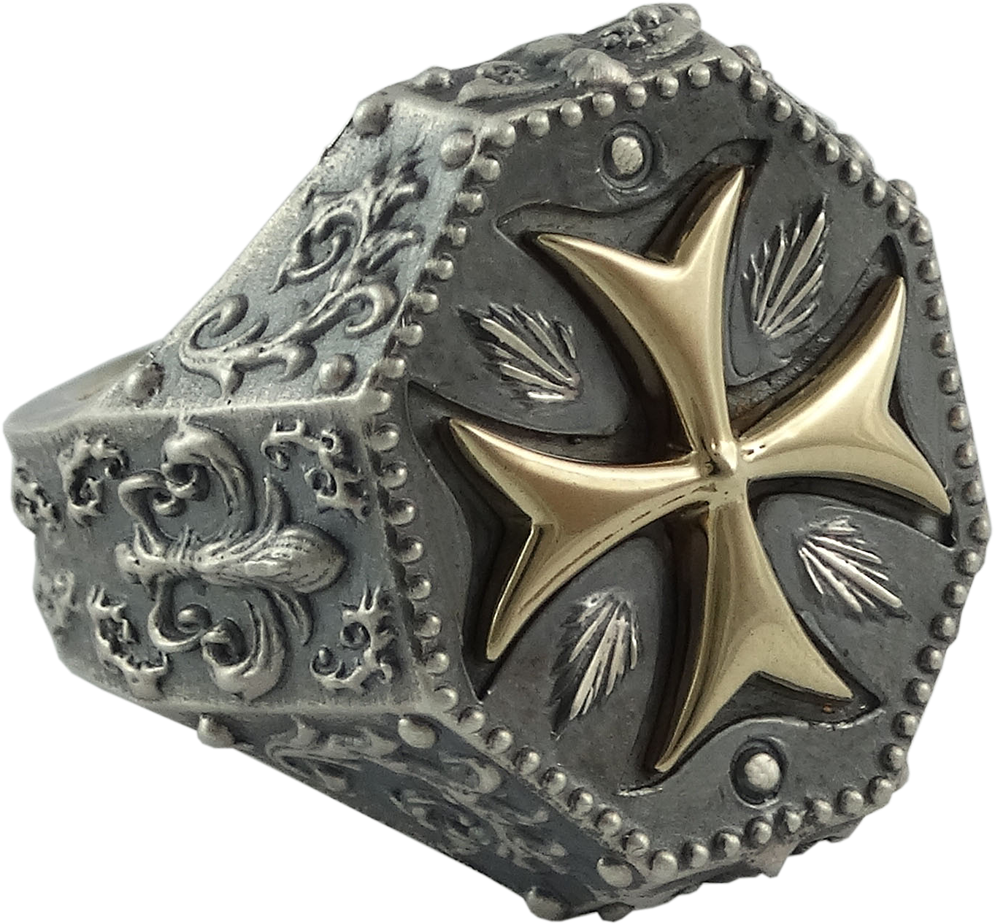 Knight Templar Maltese Cross Ring Fleur De Lis Silver (1100x1100), Png Download