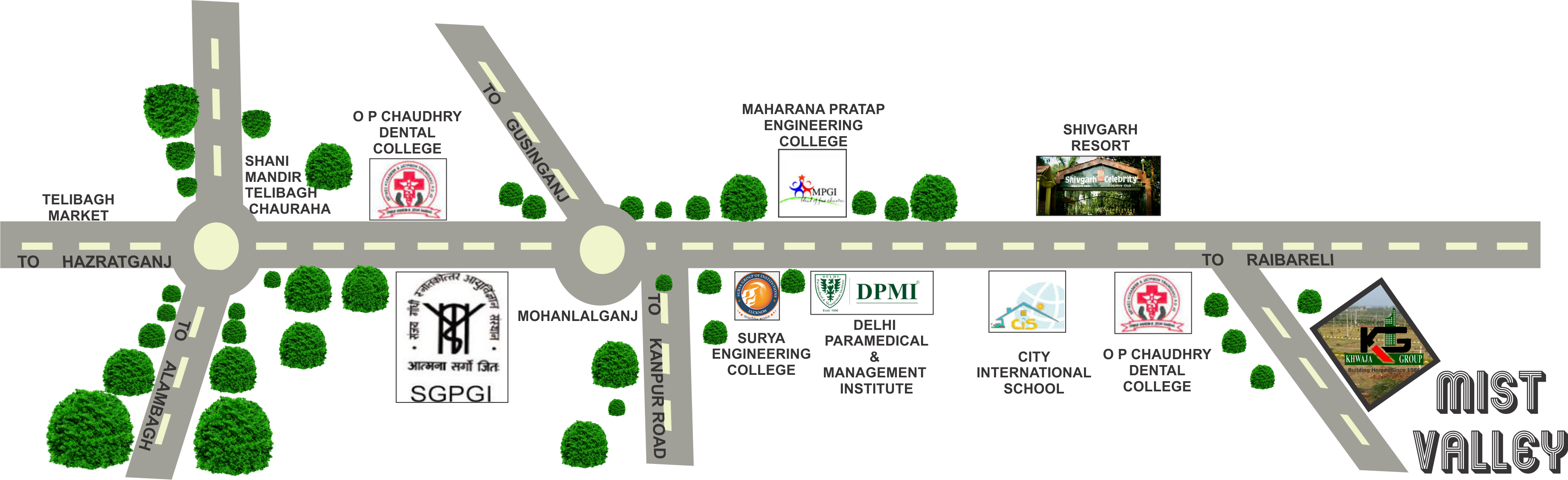 Road Map Of Mist Valley - Sanjay Gandhi Post Graduate Institute Of Medical Sciences (3696x1132), Png Download