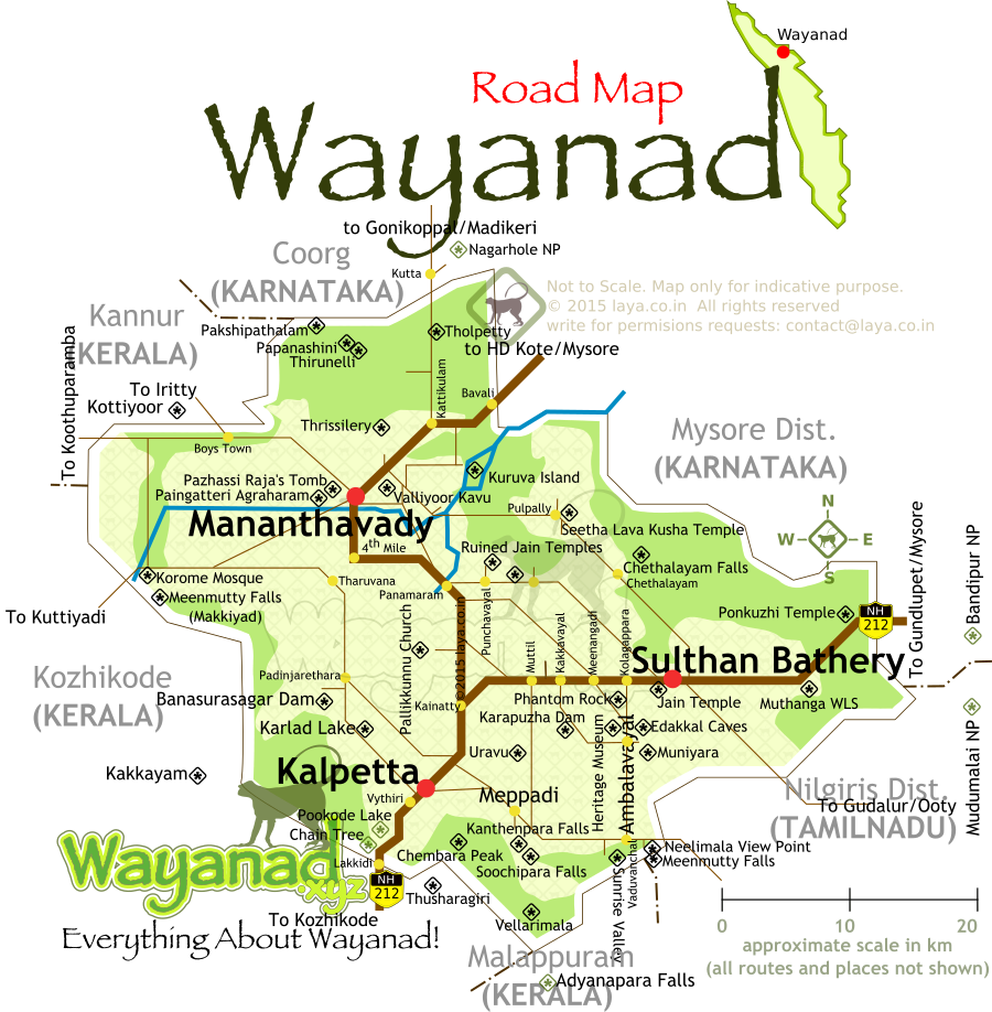 Wayanad District Road Map For The Main Tourist Circuits - Wayanad Map With Tourist Places (900x918), Png Download