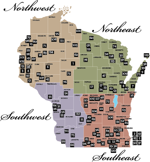 Rustic Roads Regional Map - Wisconsin Road Construction Map (525x569), Png Download