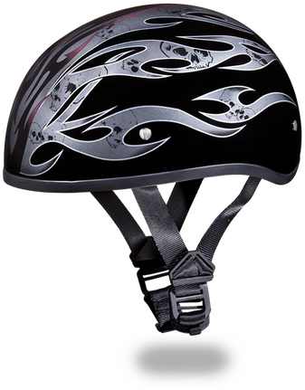 D - O - T - Daytona Skull Cap- W/ Tribal Flames - Dot Black Motorcycle Half Helmet With Red Flames Size (500x500), Png Download