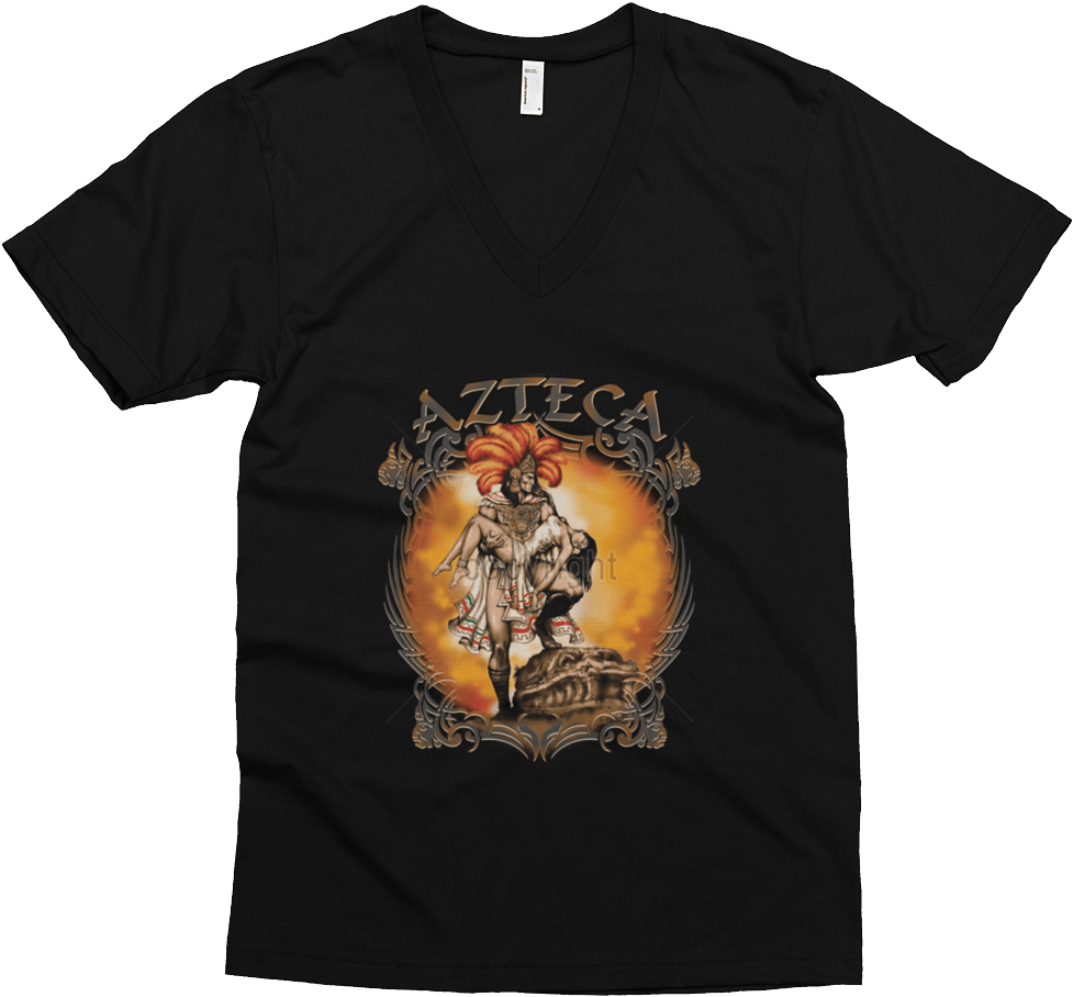 Aztec Warrior Carrying Woman V Neck T Shirt - Day Of The Dead Costume Hoodie Aztec Warrior Skull (1000x1000), Png Download