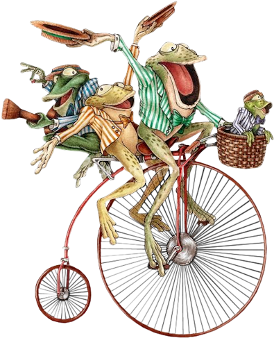 3frogs-unicycle - Frog Penny Farthing (520x600), Png Download
