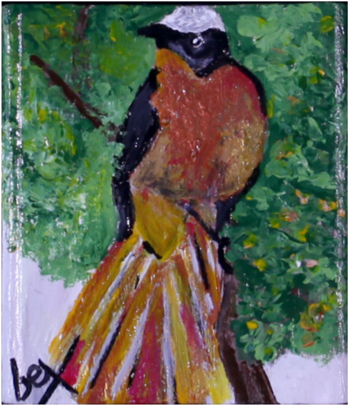 "white Crowned Robin" - Painting (580x674), Png Download