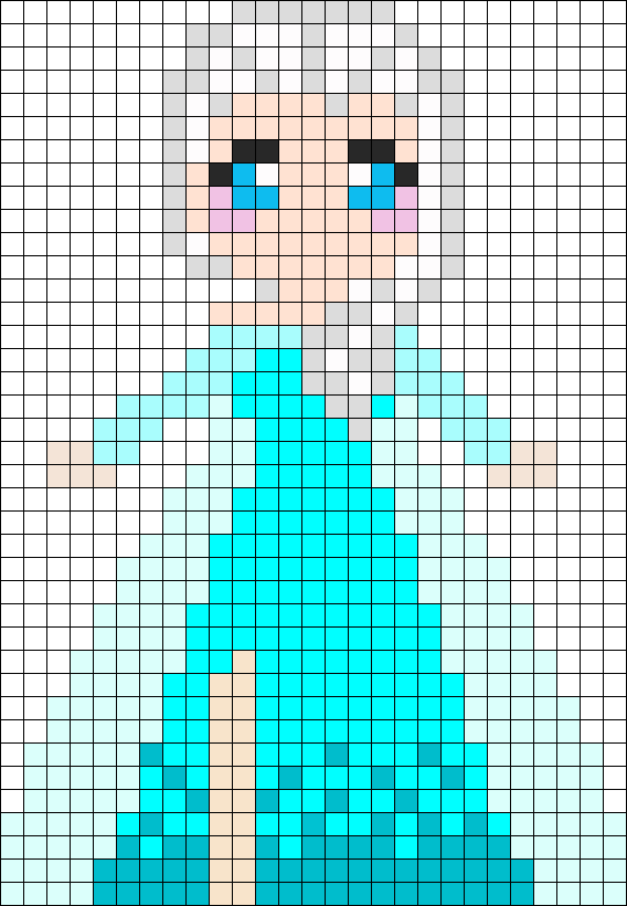 Frozen Cutie Elsa Perler Bead Pattern / Bead Sprite - Pixel Art Reine Des Neiges (568x820), Png Download