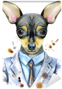 Watercolor Portrait Of Toy Terrier In A Suit Wall Mural - Desenhos Para Aquarela (400x400), Png Download