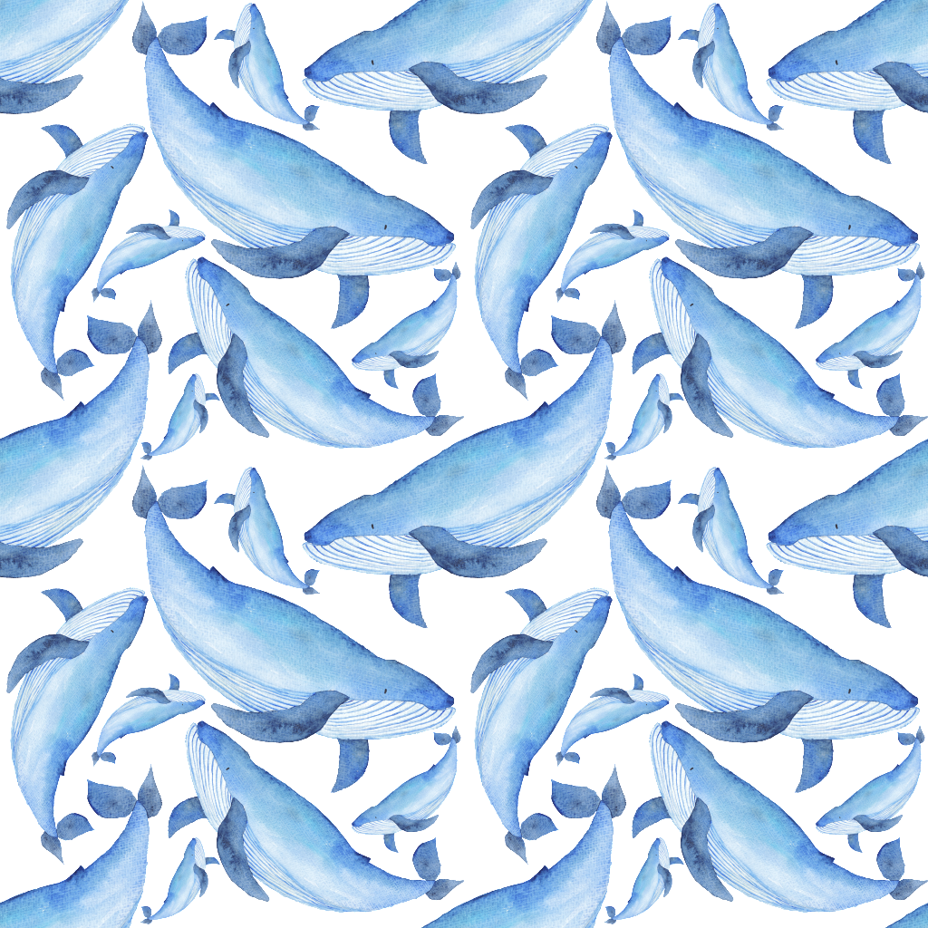 Blue Hand-painted Whale Cartoon Watercolor Material - Watercolor Nautical Whales Leash Or Key Holder Bb7575sh4 (1024x1024), Png Download