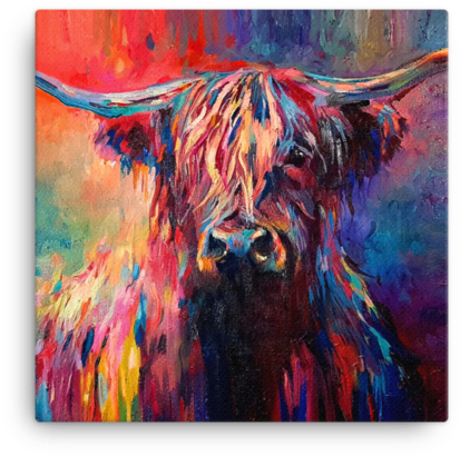 This Vibrant Canvas Of A Highland Coo Is Now Available - Highland Cow Painting (480x480), Png Download