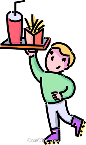 Boy Waiter On Roller Skates Serving Food Royalty Free - Clip Art (287x480), Png Download