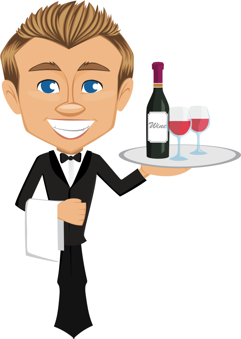 Cartoon Q Version Cook Of The Hand - Hotel Waiter Cartoon (1078x1135), Png Download