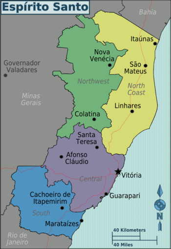 Regions Of Espírito Santo - Regions Map (350x510), Png Download