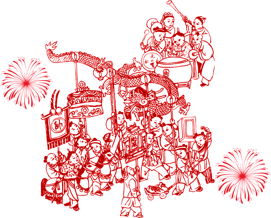 Hand Painted Cartoon Line Chinese Style Folk Decoration - 中國 傳統 民俗 (1024x993), Png Download
