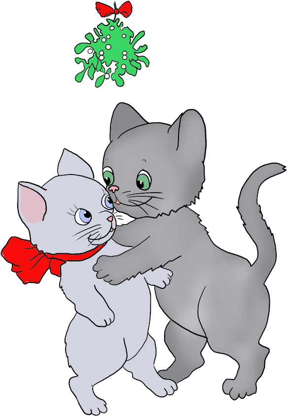 Two Cats And Mistletoe - Valentines Day Cats Kissing Clipart With Transparent (674x886), Png Download