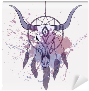 Vector Illustration Of Bull Skull And Dream Catcher - Capteur De Reve Dessine (400x400), Png Download