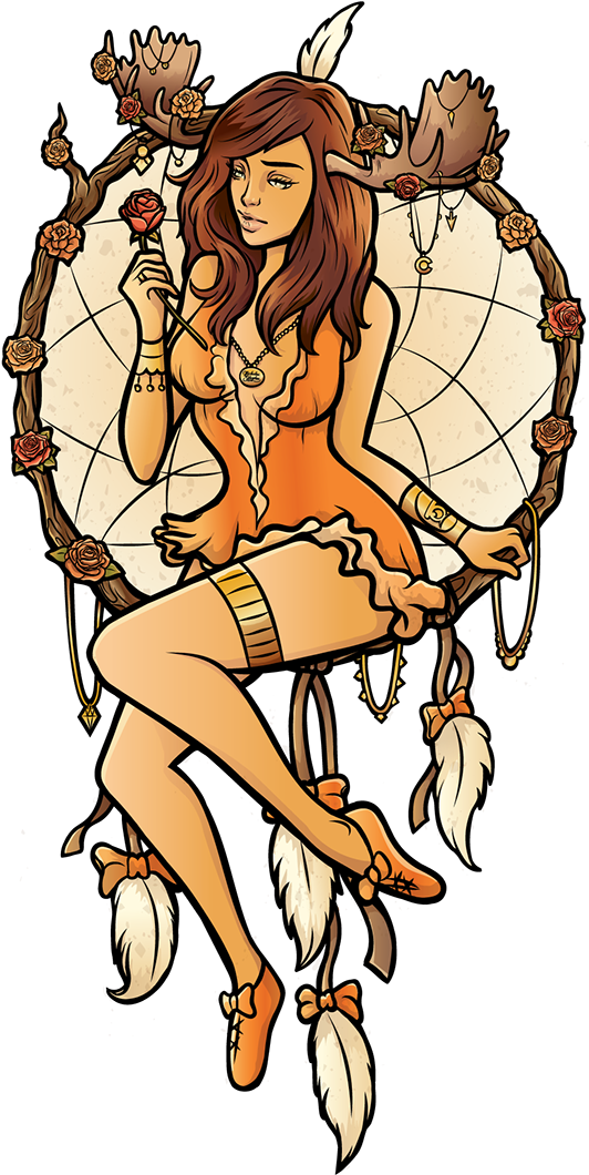 "dreamcatcher Girl" Vector Illustration - Dreamcatcher Girl (600x1107), Png Download