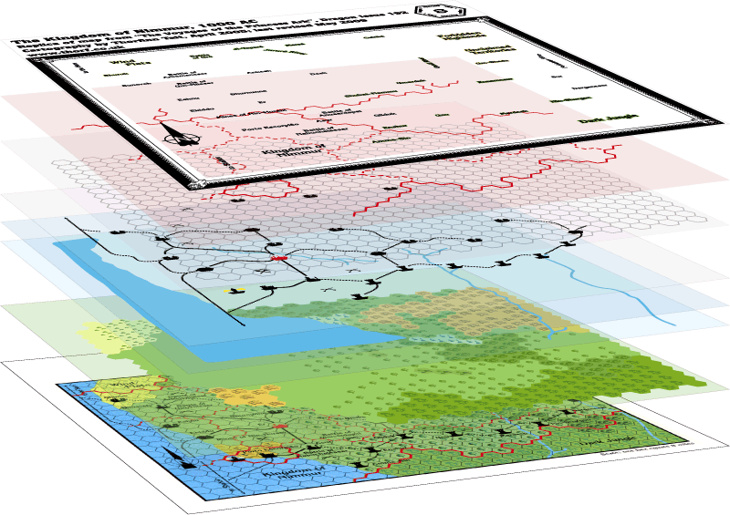 All The Layers Used To Make An Overland Hex Map - Map Layers (800x565), Png Download