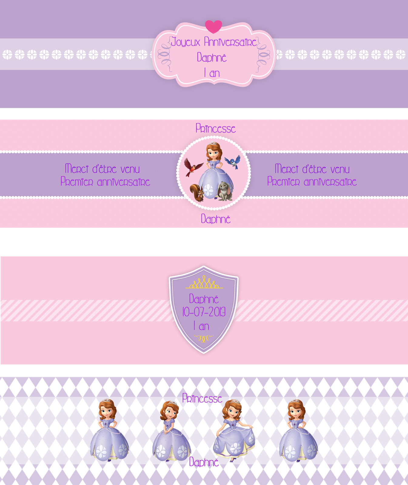 La Fête Des 1 An De Mini Radieuse - Etiquetas De La Princesa Sofia Para Botellas (1346x1600), Png Download