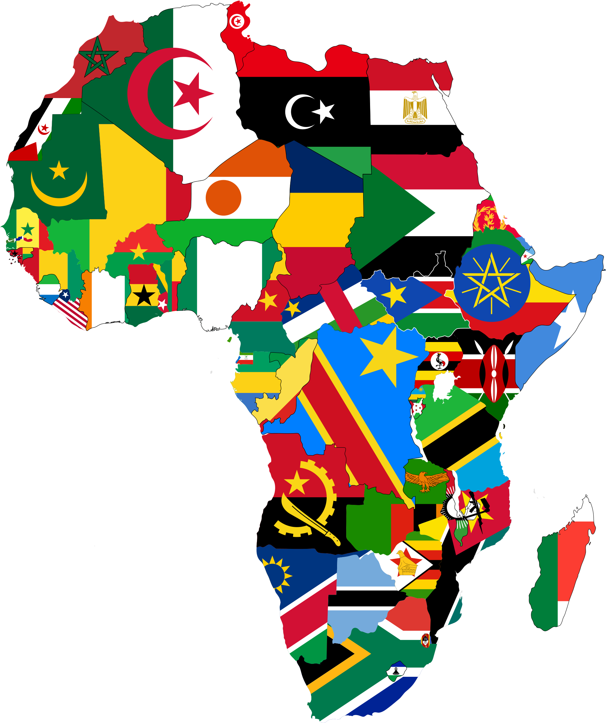 Africa Flag Png - Map Of Africa Flags (2000x2372), Png Download