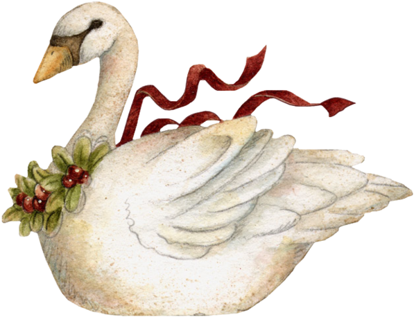 Christmas Swan / Goose Clip Art - Christmas Swan (600x464), Png Download