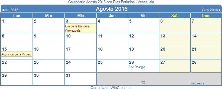Calendario Venezolano Agosto 2016 En Formato De Imagen - Feriados De Octubre 2018 (728x318), Png Download