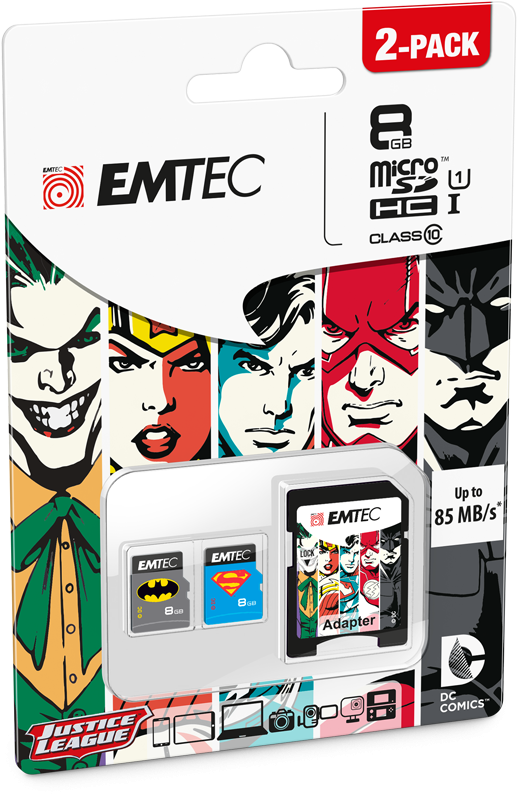 Dc Comics Iconics 2pack Batman Superman 8gb - Emtec Superheroes Microsd, 16gb - 2 Count (800x800), Png Download