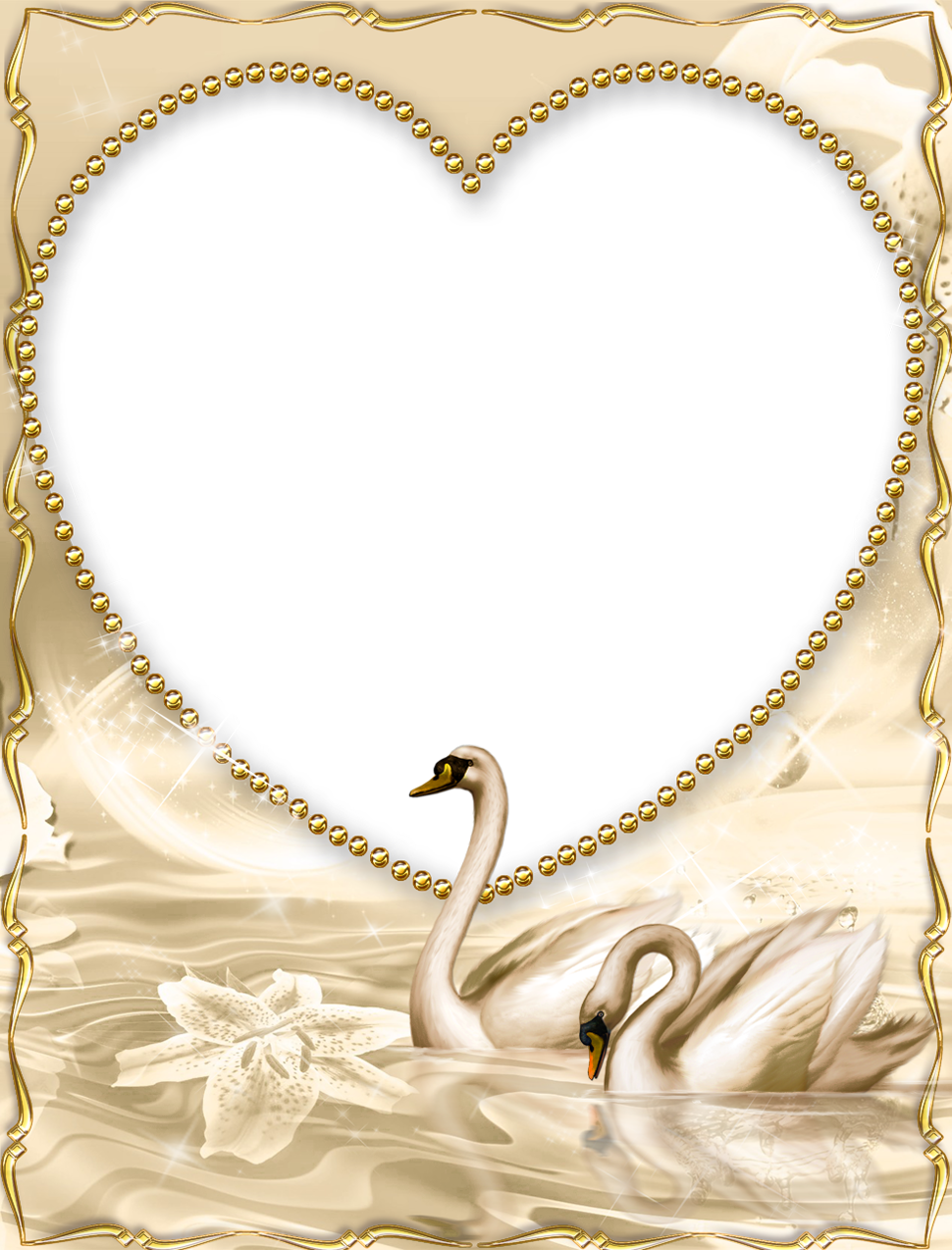 Beautiful Golden Png Frame With Swan - Beautiful Gold Borders And Frames (970x1273), Png Download