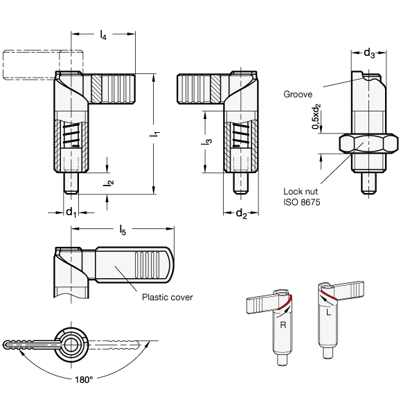 Stainless Steel-cam Action Indexing Plungers With 180° - Rastfunktion (592x578), Png Download
