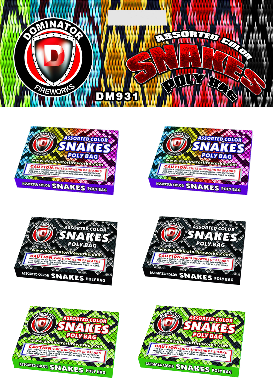 Assorted Color Snakes 6 Packs Of - Fireworks (1103x1595), Png Download