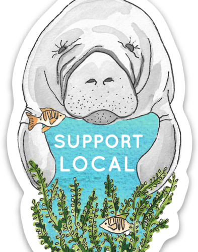 Manatee 'support Local' Sticker - Olde English Bulldogge (393x500), Png Download