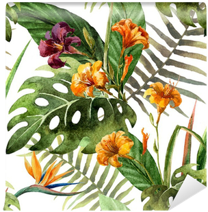 Pattern Orchid Hibiscus Leaves Watercolor Tropics Wall - Gallery Direct 'orchid Hibiscus Leaves Ii' By Zenina (400x400), Png Download