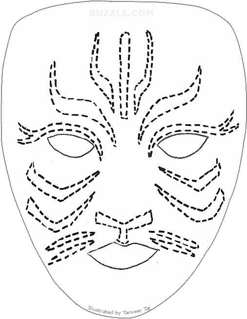 Try Out These Face Painting Stencils - Tiger Face Painting Template (600x728), Png Download