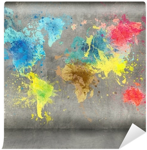 World Map Made Of Paint Splashes On Concrete Wall Background - Painting Wall Background (400x400), Png Download