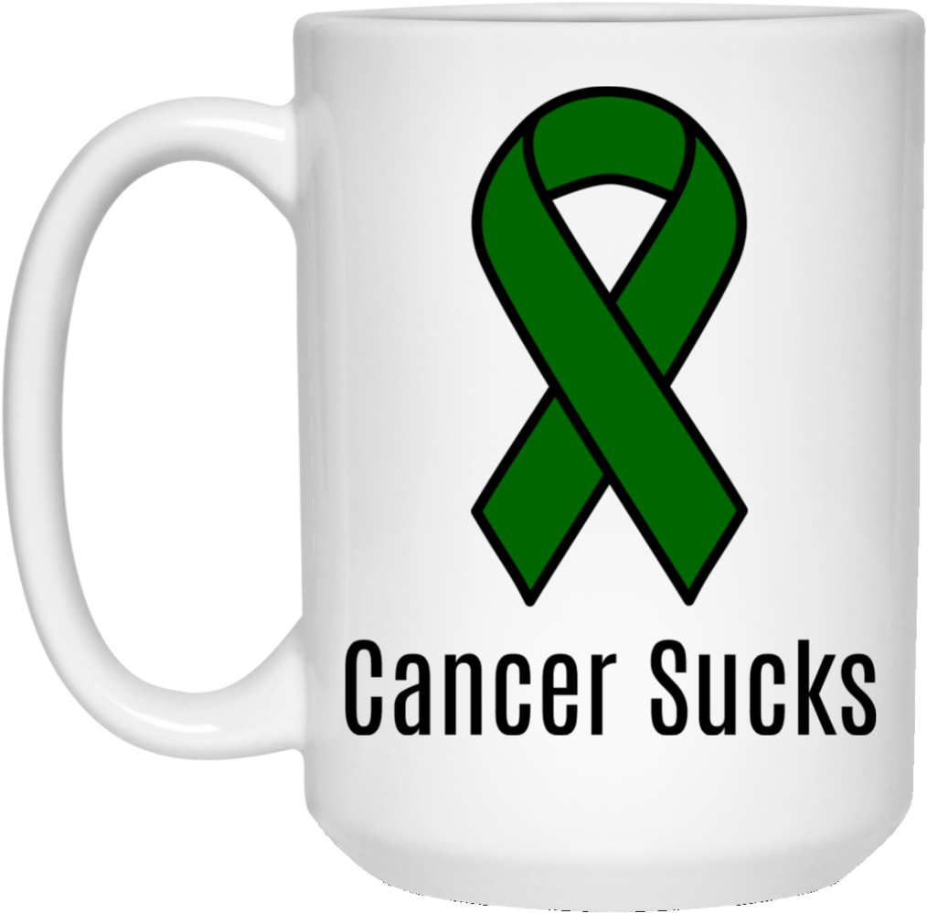 Cancer Sucks Emerald Green Ribbon Liver Cancer Awareness - Blue Cancer Ribbon (1024x1024), Png Download