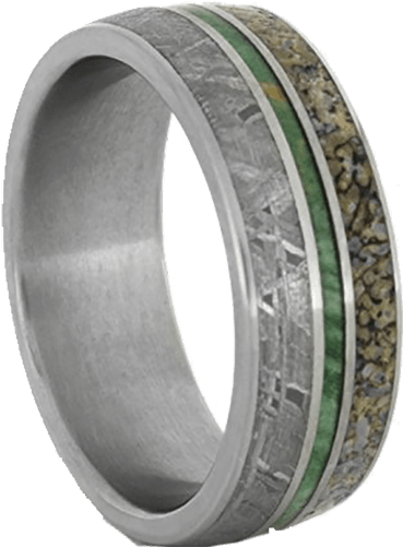 Titanium Ring With Dinosaur Bone And Gibeon Meteorite, - Dinosaur Bone Meteorite Ring (500x500), Png Download