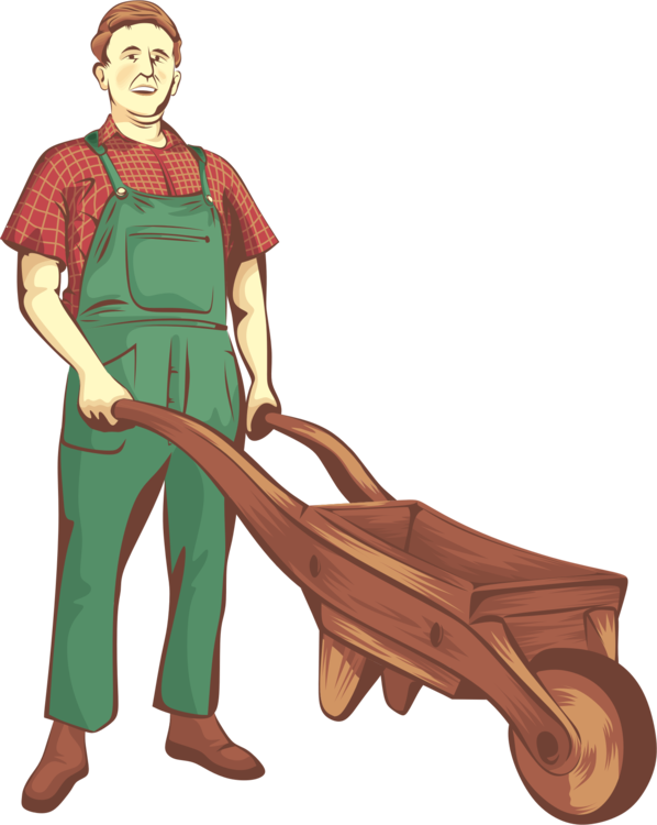Farmer Gardener Drawing Gardening Cart - Farmer Vintage Png (598x750), Png Download