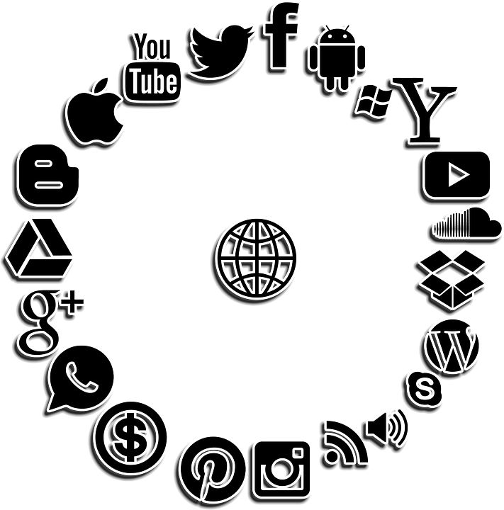 Social Media, Structure, Internet, Network, Social - Social Media Png Black And White (711x720), Png Download