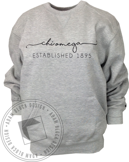 Chi Omega Cursive Pocket Crew Neck Sweatshirt - Crew Neck Sweatshirt Sorority (464x585), Png Download