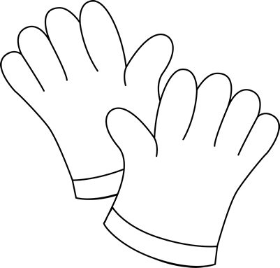 Black And White Gardening Gloves Clip Art - Garden Gloves Clipart Black And White (401x383), Png Download
