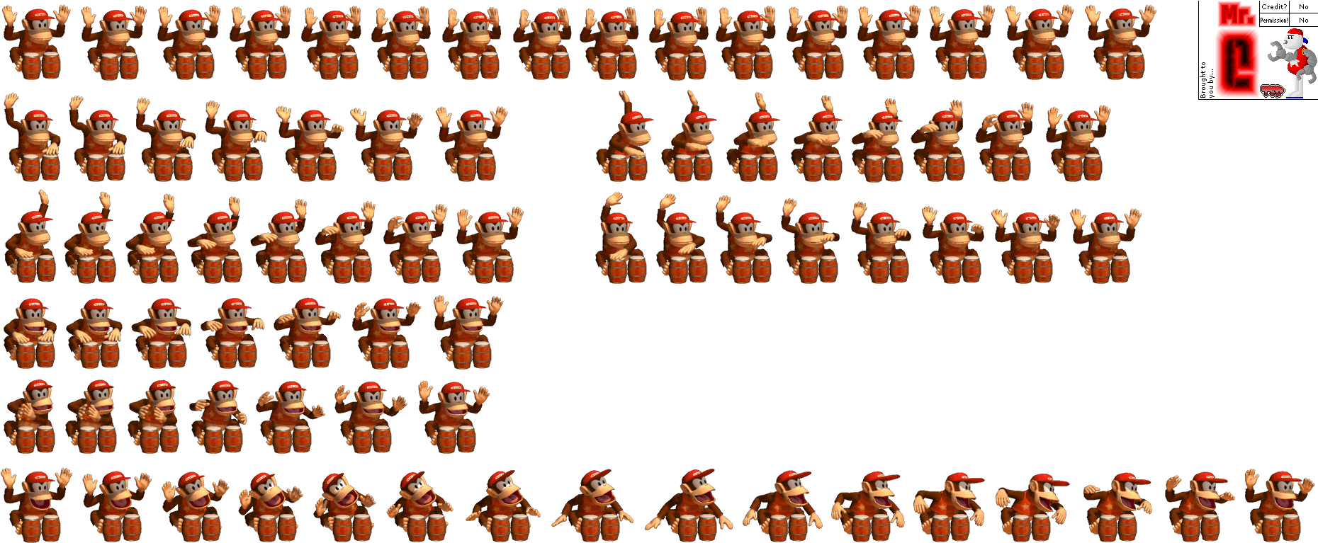 Click For Full Sized Image Diddy Kong - Diddy Kong Sprite Sheet (1864x778), Png Download