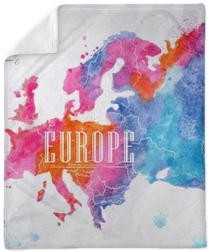 Watercolor Europe Map Pink Blue Plush Blanket • Pixers® - Europe Map Watercolour (400x400), Png Download
