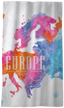 Watercolor Europe Map Pink Blue Blackout Window Curtain - Art Print: Anna42f's Watercolor Europe Map Pink Blue, (400x400), Png Download